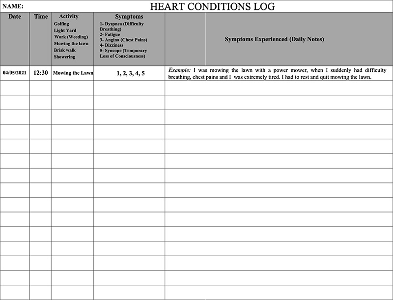 heart conditions log